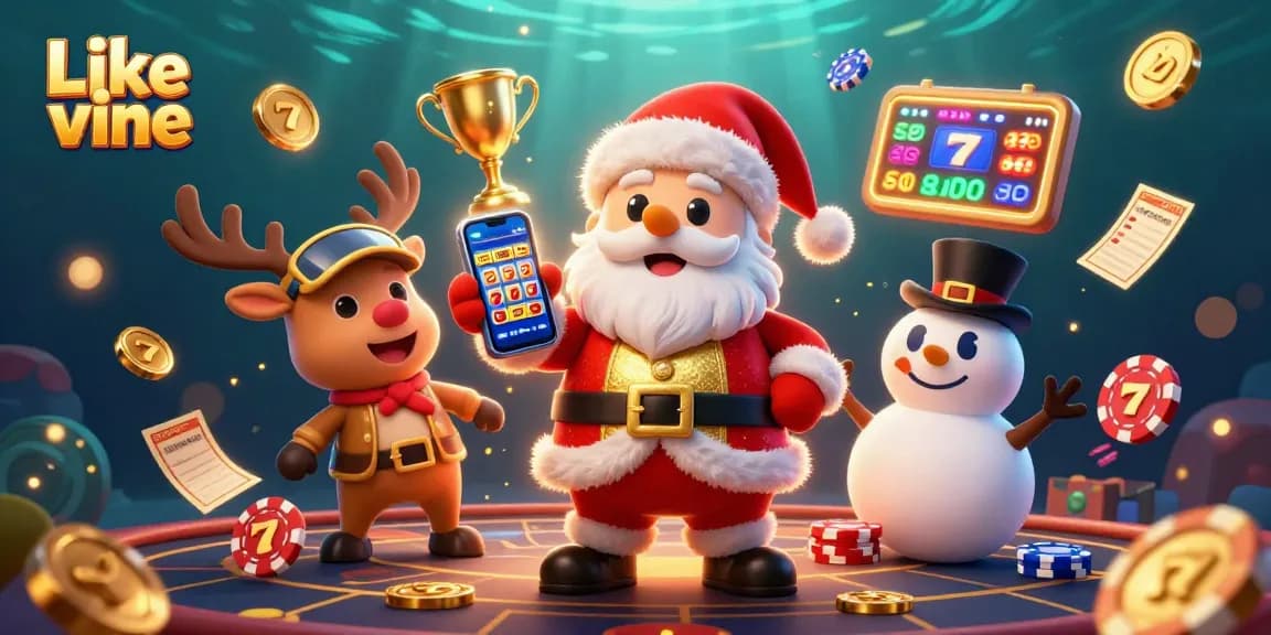 Engage with stunning graphics of Like vine featuring Santa at a jackpot slots scene that brims with excitement.