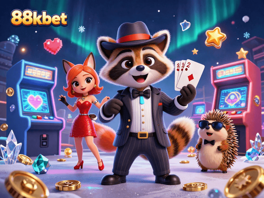 Play at 88kbet and win with a dynamic card game scene featuring vibrant casino elements.