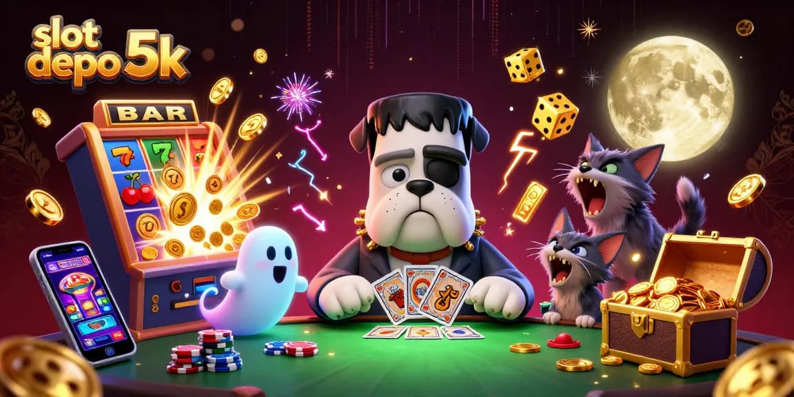 Spin to win at slot depo 5k with a lively 3D casino scene full of excitement and dynamic action.
