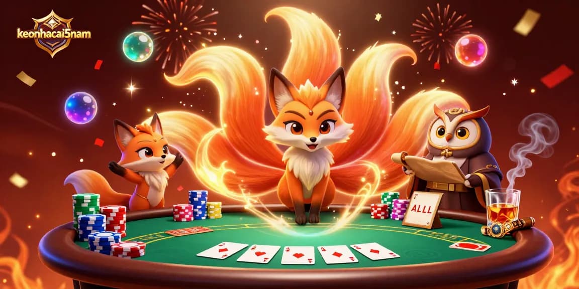 Win big with keonhacai5nam in this vibrant 3D illustration of a spirited poker scene.
