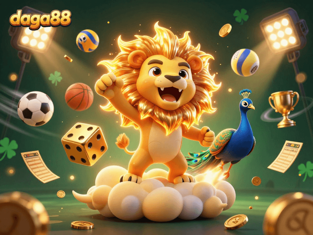 Watch thrilling daga88 live cockfights featuring vivid characters, golden dice, and sports elements.