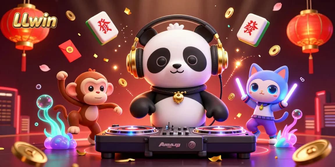LLwin features an engaging 3D scene of a DJ panda and friends celebrating with gaming elements, ideal for a vibrant casino.