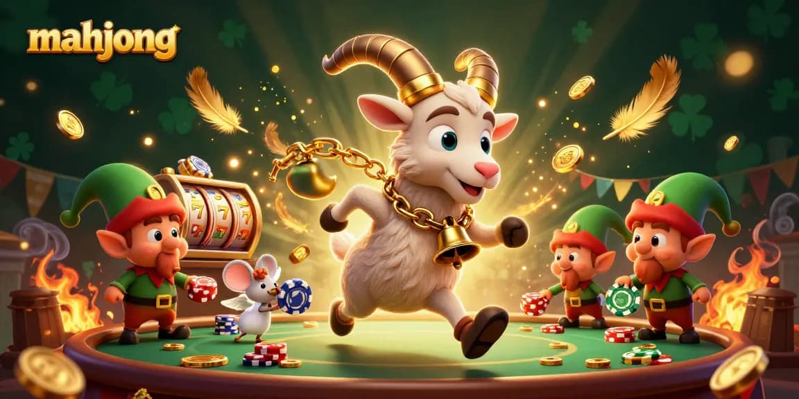 Engage with mahjong fun in a dynamic casino scene featuring festive characters and exhilarating gameplay.