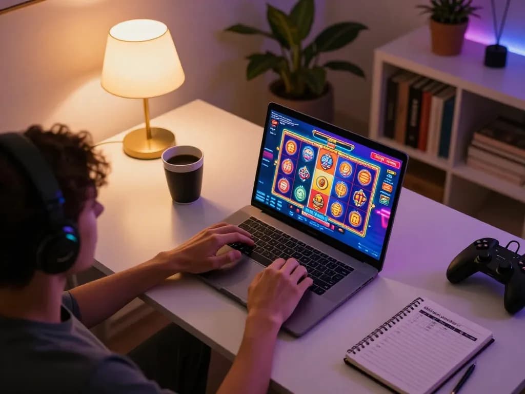 Engaging gameplay on OKFUN slots at home showcasing personal gaming space with strategic elements.