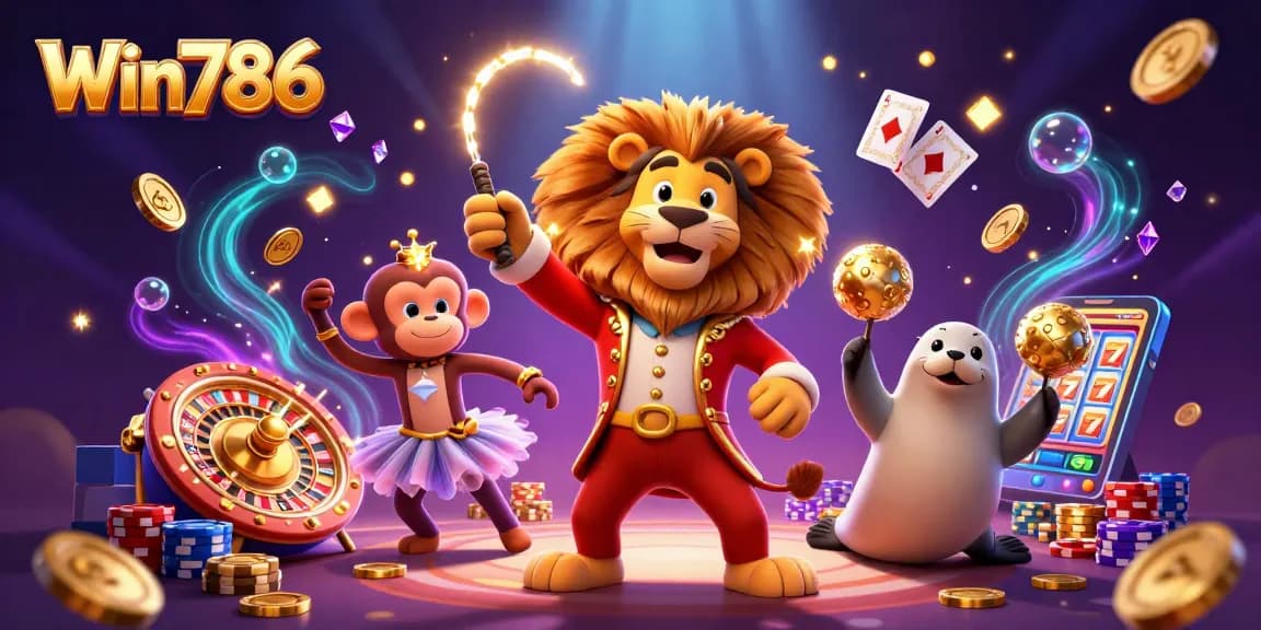 Experience thrilling gaming at Win786 Casino with vibrant, dynamic characters and exciting casino elements.