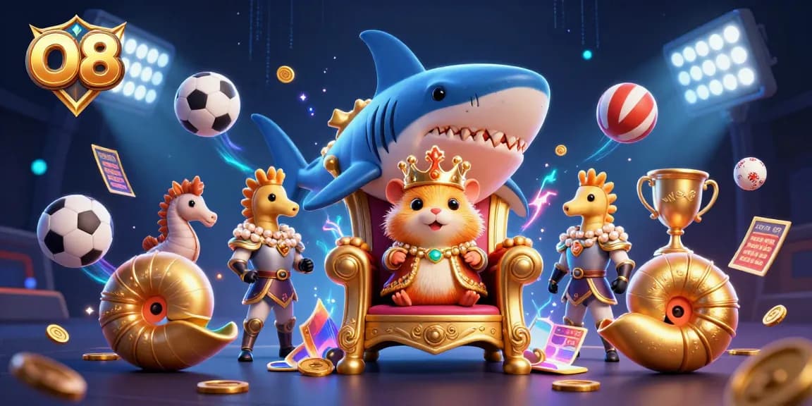 Engage in thrilling sports betting at O8 with vibrant 3D illustration showcasing gaming elements.