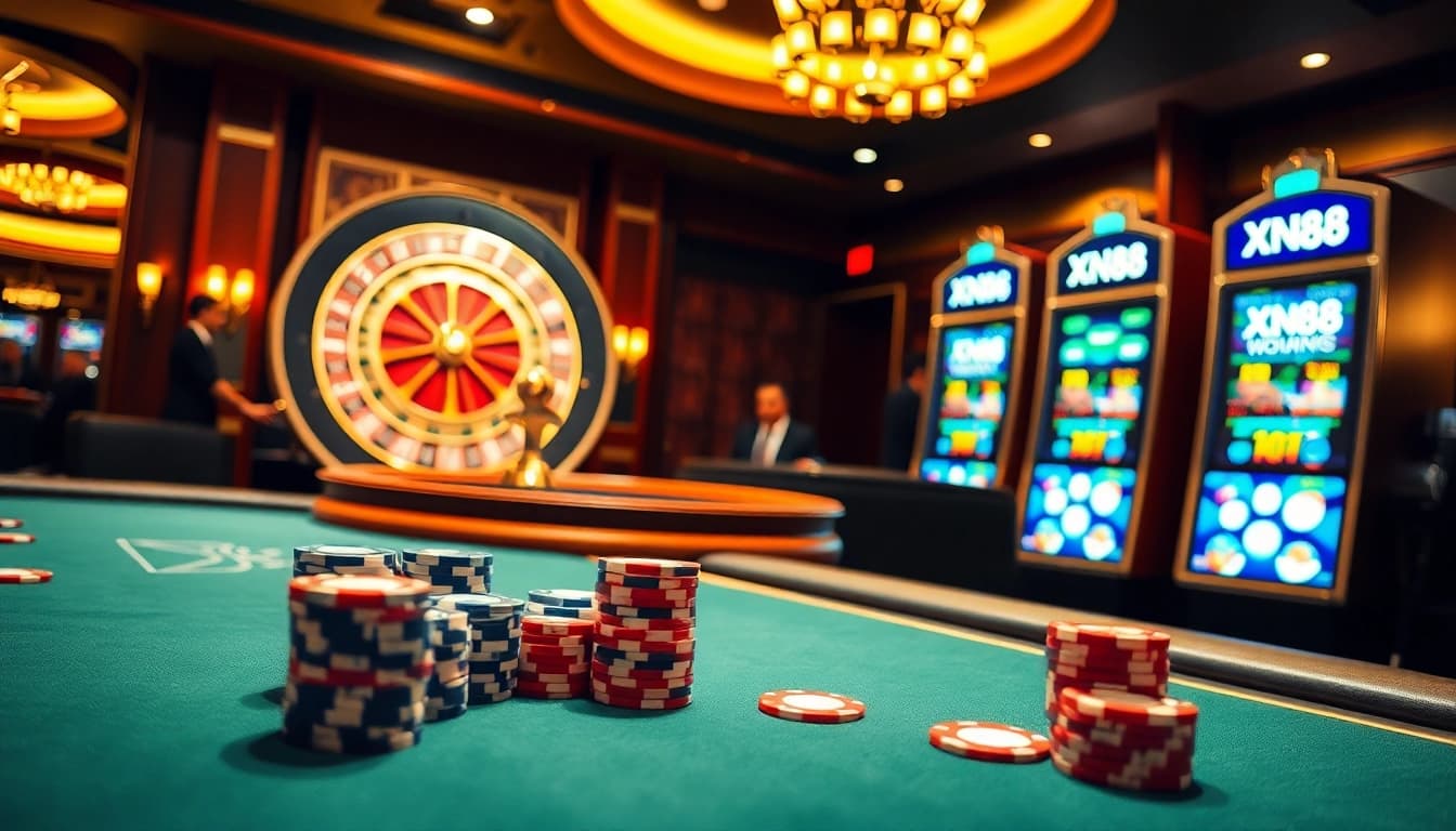Experience the excitement at XN88's lavish casino scene with poker, roulette, and slot machines.