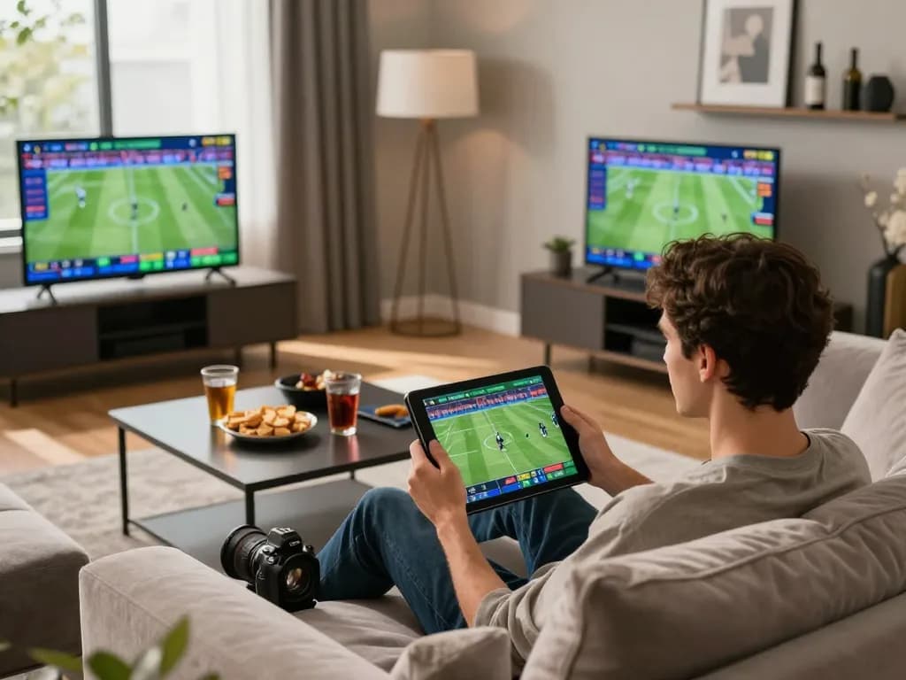 Bags168 player placing bets on sports events in a modern living room with multiple screens