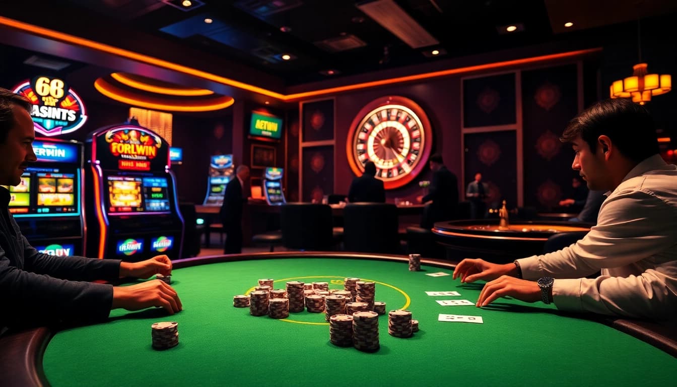 Experience high-stakes poker at 6RWIN with vibrant casino action and luxurious atmosphere.