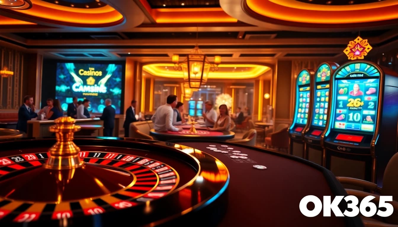 Engaging players at OK365 casino table amidst luxury and excitement.