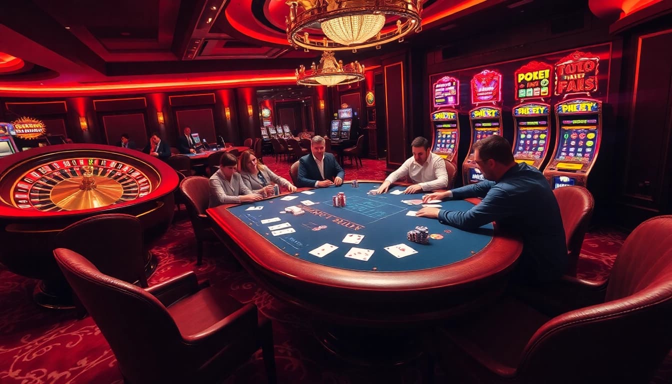 Intense poker players showcasing skills while enjoying the fabet.br.com gambling experience.