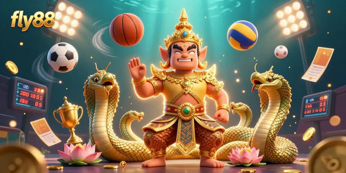 Experience exciting gaming adventures with fly88 at the casino, featuring vibrant scenes and golden treasures.