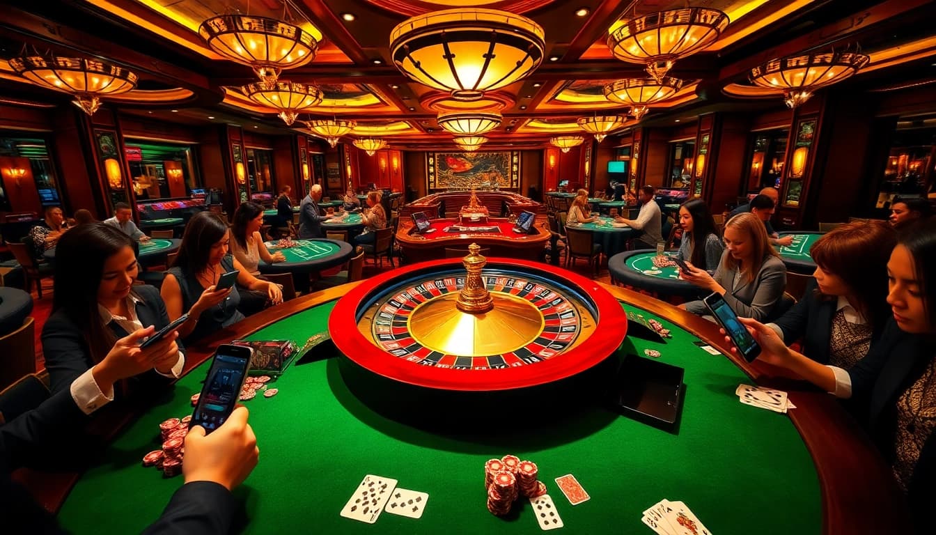 Experience sbobet login in a vibrant casino setting with players and gaming tables.