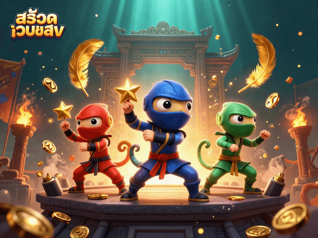 Engage in thrilling action with สล็อตเว็บตรง, featuring colorful 3D chameleons and dynamic slot game elements.