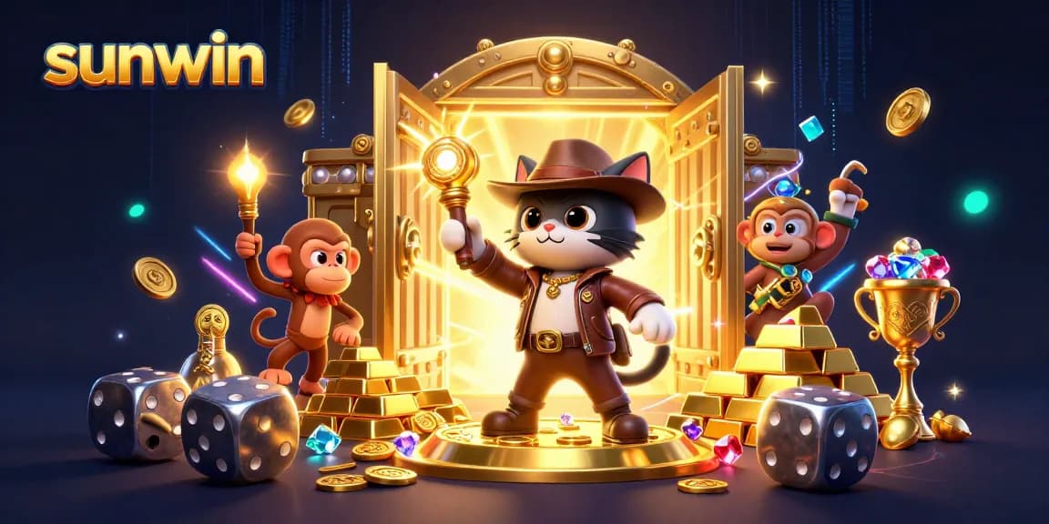 Experience sunwin's vibrant casino treasure hunt as an explorer cat and monkey uncover fortunes.