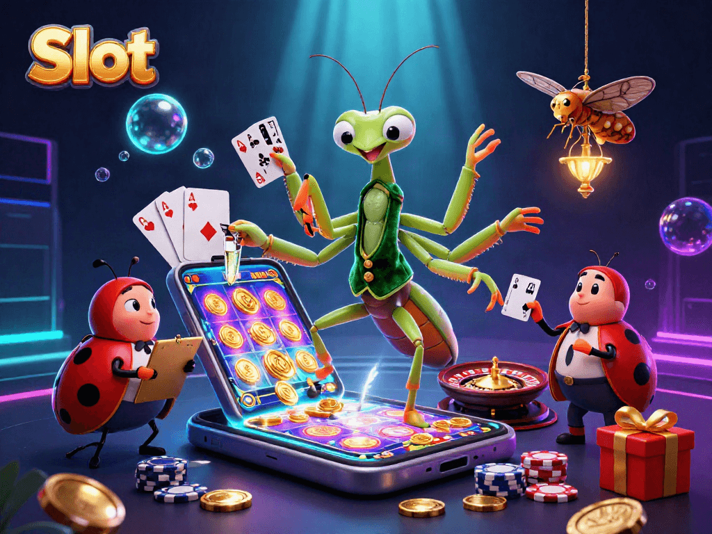 Experience the excitement of Slot gaming with a vibrant 3D scene featuring unique characters.