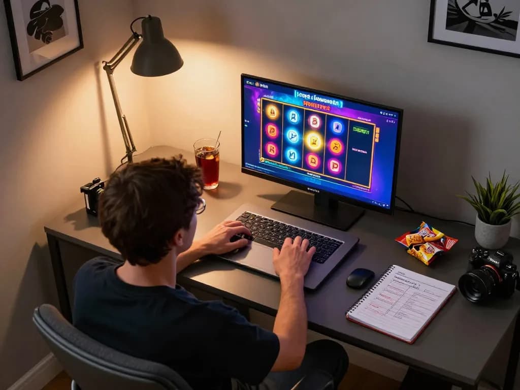 Engaging in the exciting powernet slot game at home, showcasing a vibrant online gaming atmosphere.