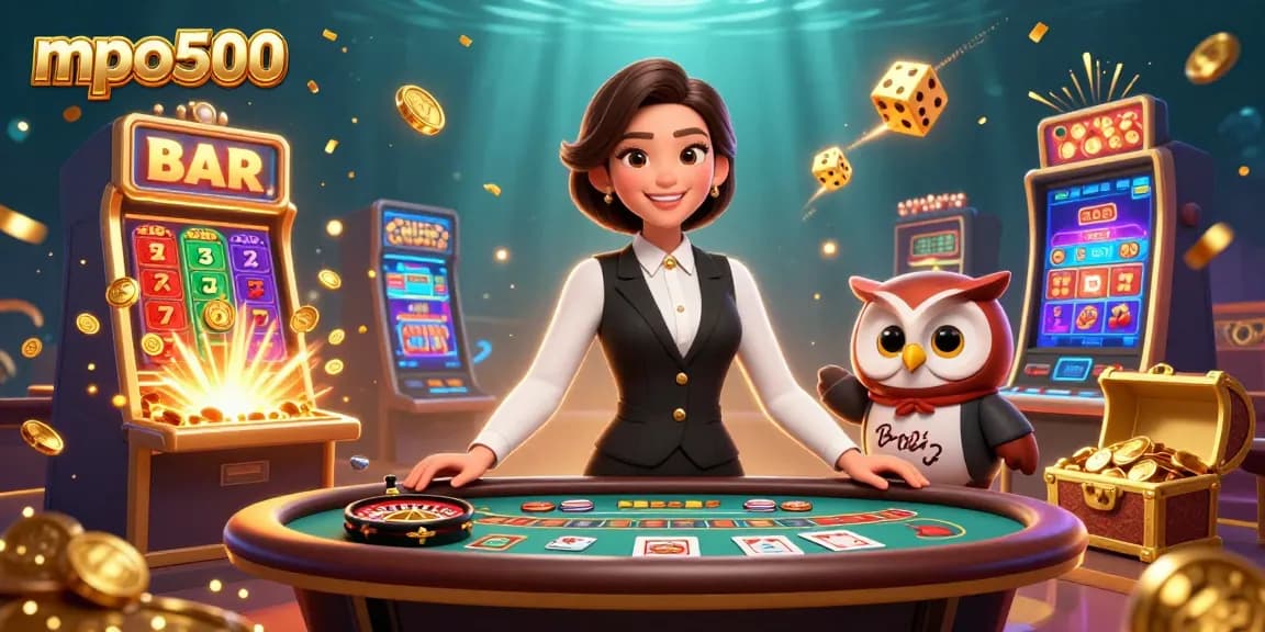 Experience the excitement at mpo500 with engaging 3D casino characters and vibrant game elements.