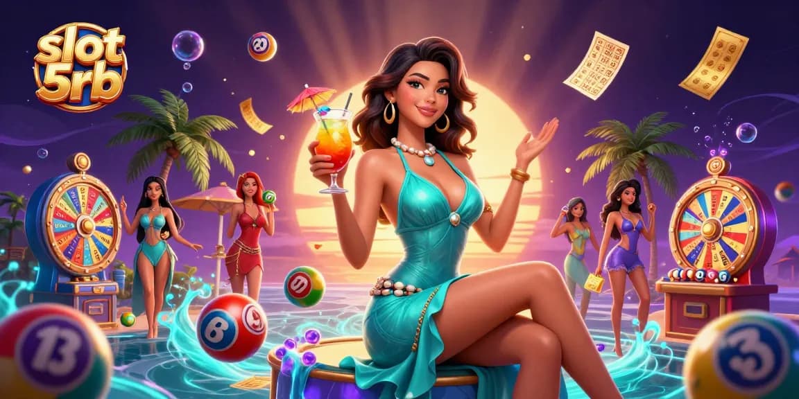 Engage with slot 5rb and win big in this vibrant tropical casino scene filled with excitement.