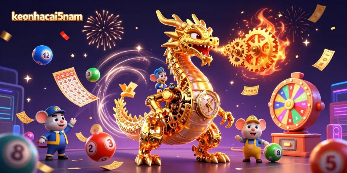 Bet on keonhacai5nam with a dynamic scene featuring a golden dragon and lottery elements.