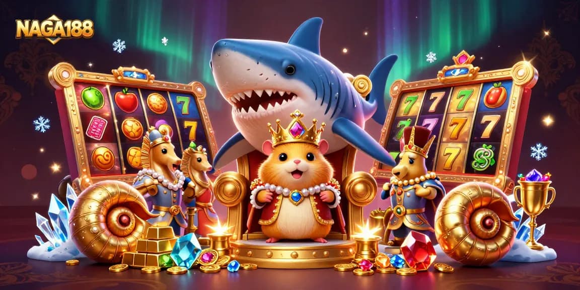 NAGA188 memainkan slot dengan simbol keberuntungan dan harta karun yang berkilau.
