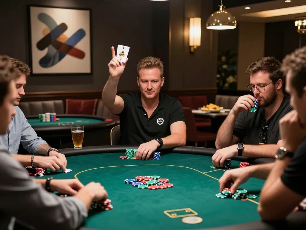 GG88 players engaged in intense poker gameplay with colorful chips on a green felt table.