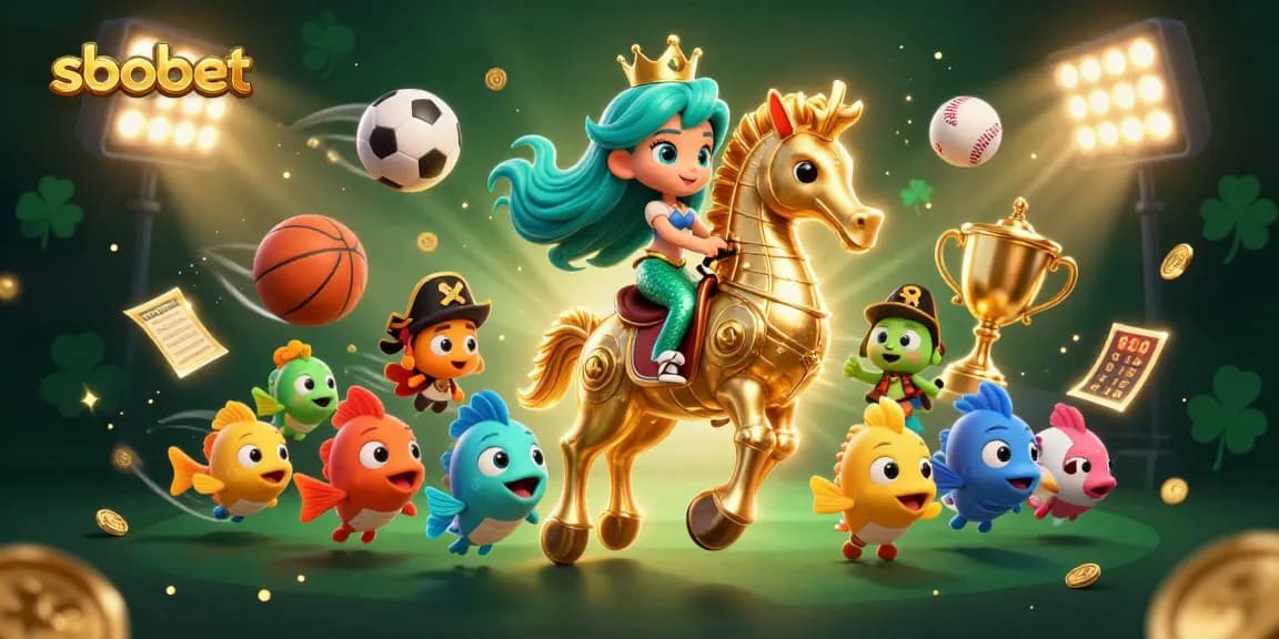 Experience sbobet excitement with a captivating 3D illustration featuring mermaids and sports elements.