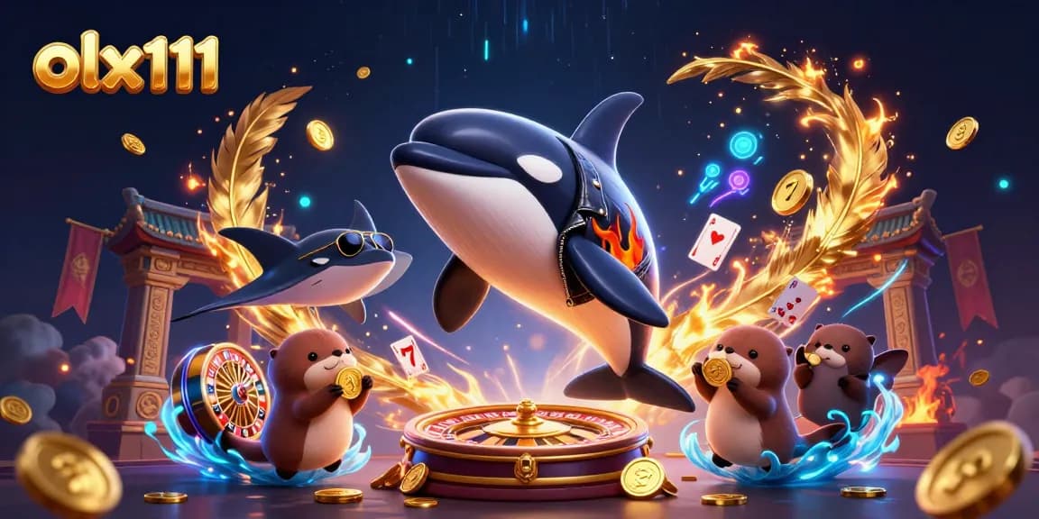 Join the action with olx111's vibrant casino scene featuring an orca, stingray, and playful otters.