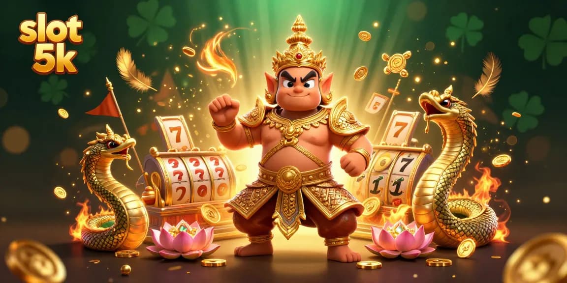 Win big with slot 5k in an immersive 3D casino illustration featuring vivid guardians and golden coins.