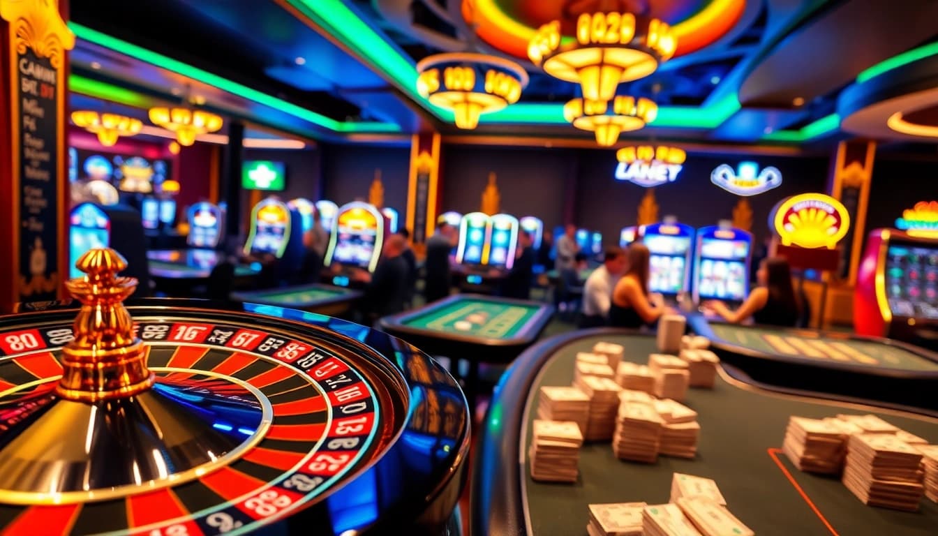 Immerse in the excitement of a casino showcasing various amazon seller types through bustling tables and vibrant gaming elements.