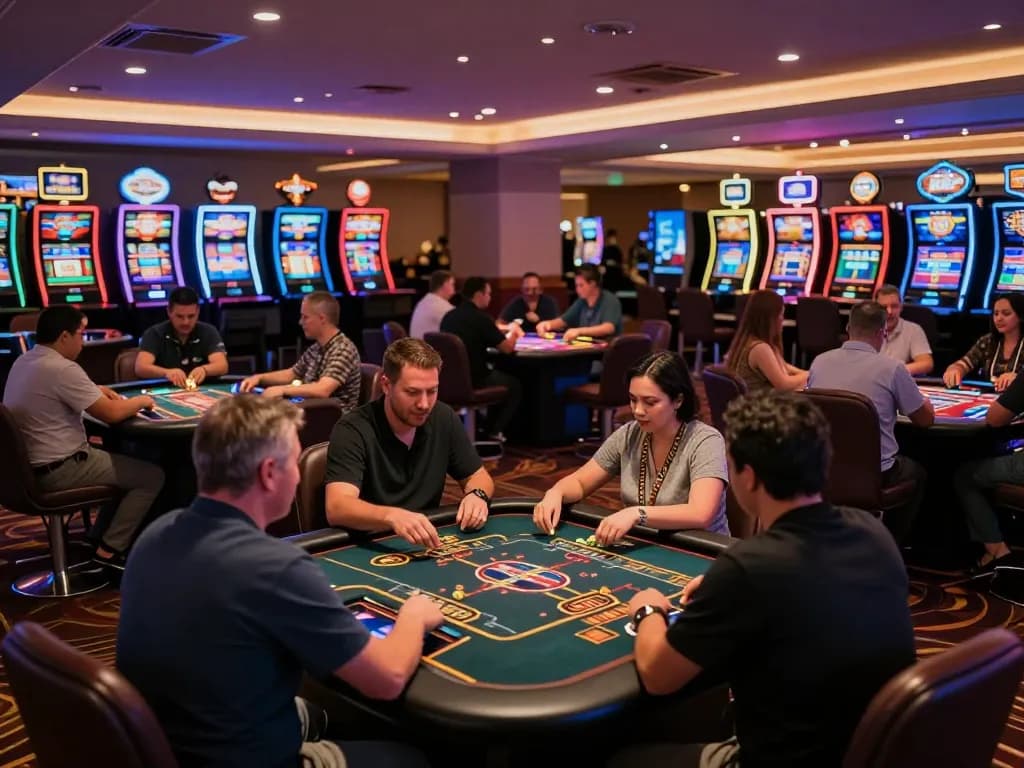 Players engaging in strategic gameplay at DN88s casino with vibrant gaming tables and exciting atmosphere.