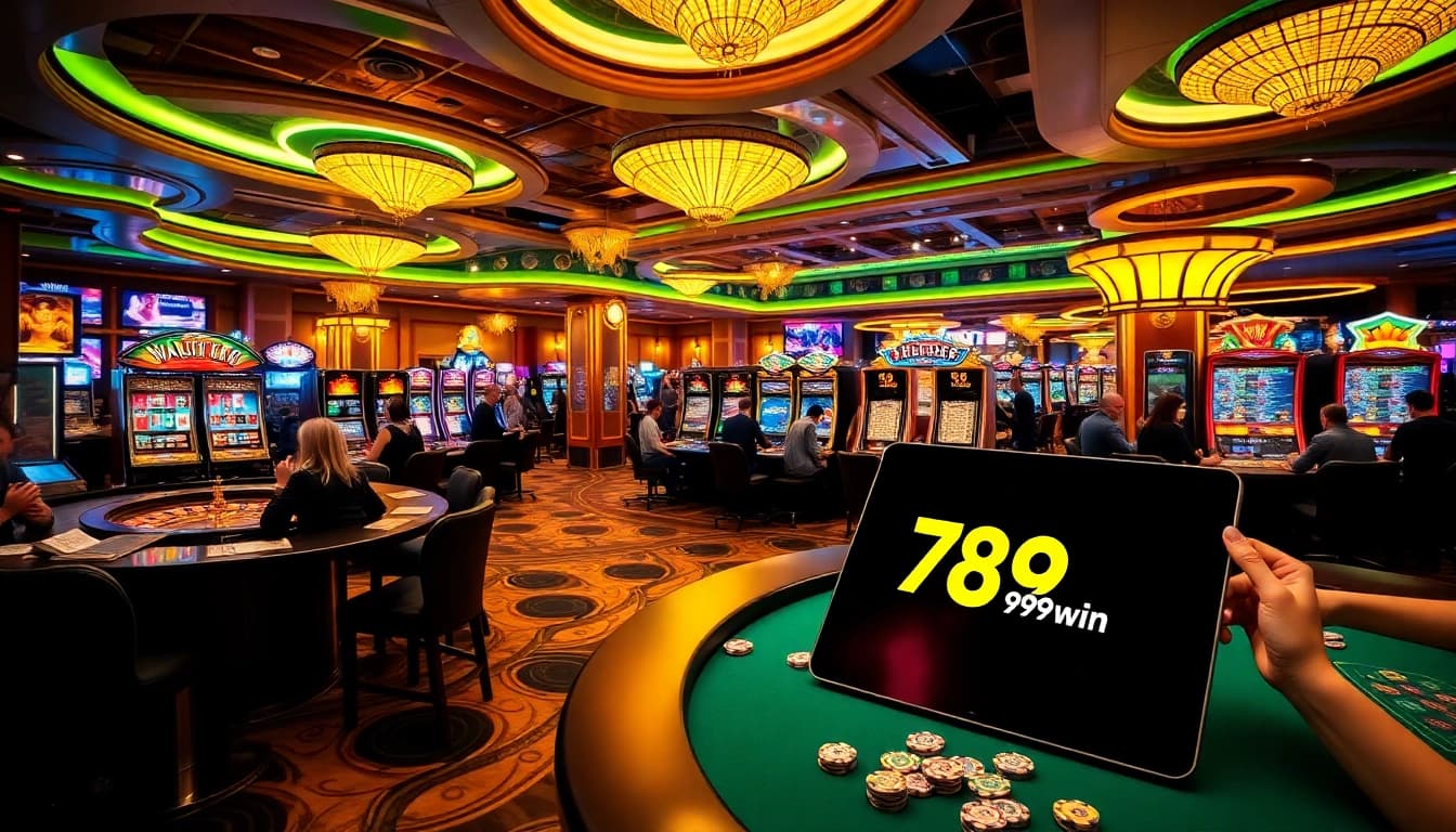 Experience the excitement of 789win in a vibrant casino scene with roulette and poker action.