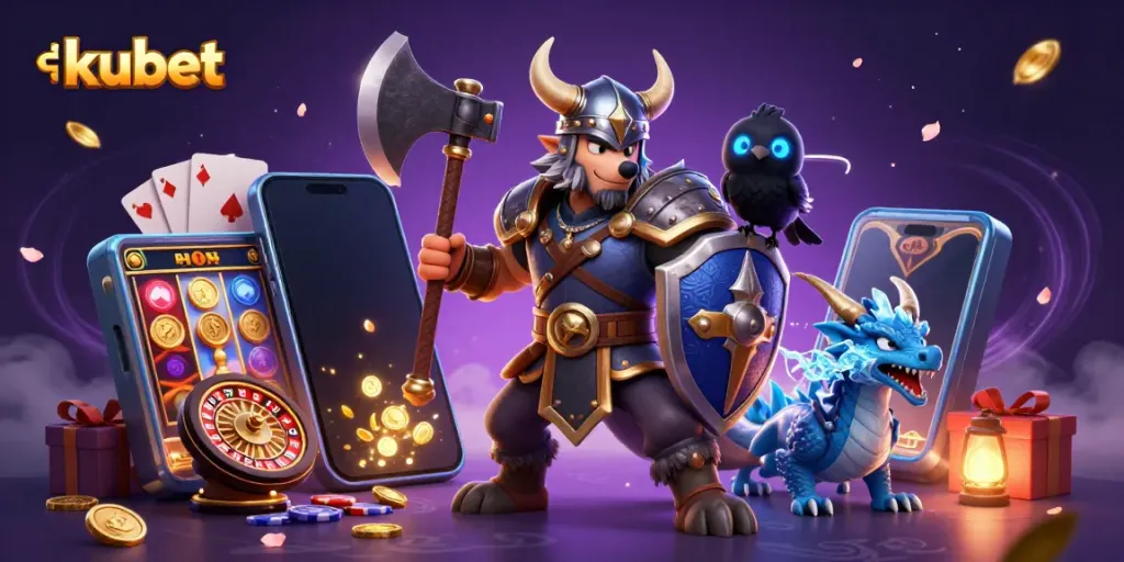 Engage in thrilling kubet slots with a Viking warrior, dragon, and enchanting casino elements