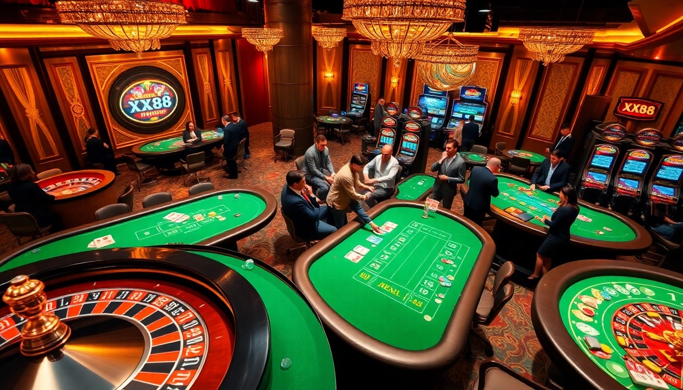 Playing high-stakes games at XX88 casino, showcasing thrilling roulette and poker action.