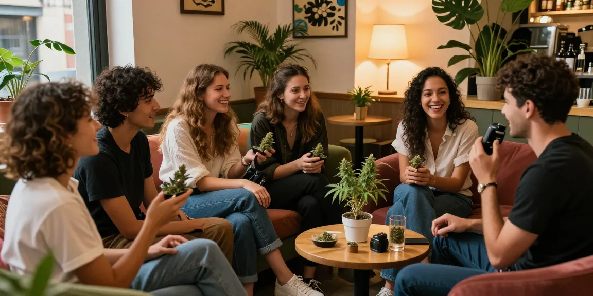 Cannabis Social Club Madrid members sharing laughs and experiences in a cozy lounge, highlighting community and culture.