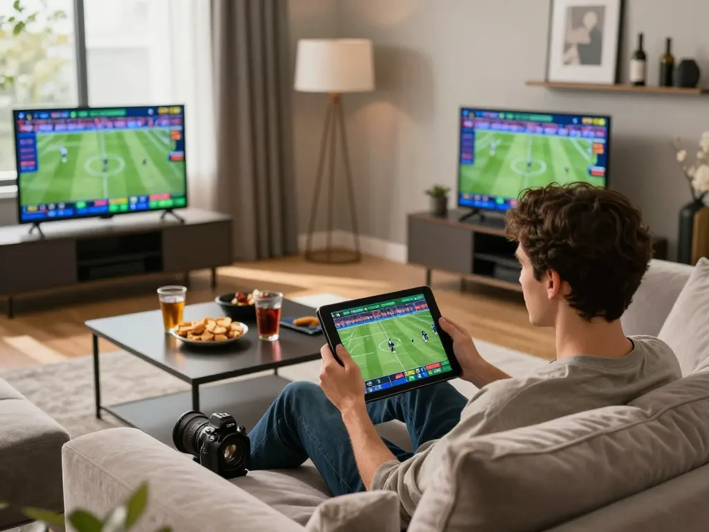 Bags168 player placing bets on sports events in a modern living room with multiple screens