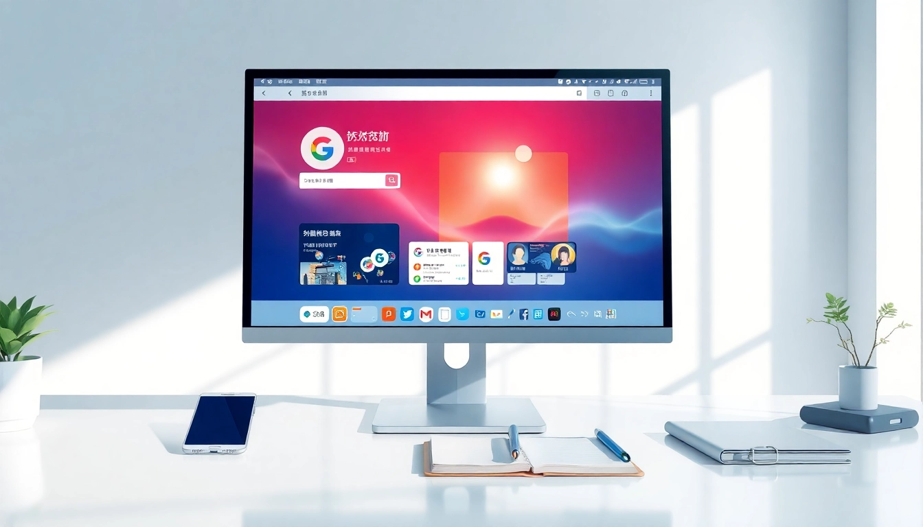Sogou浏览器 interface showcased in a modern workspace, highlighting its user-friendly design and mobile compatibility.
