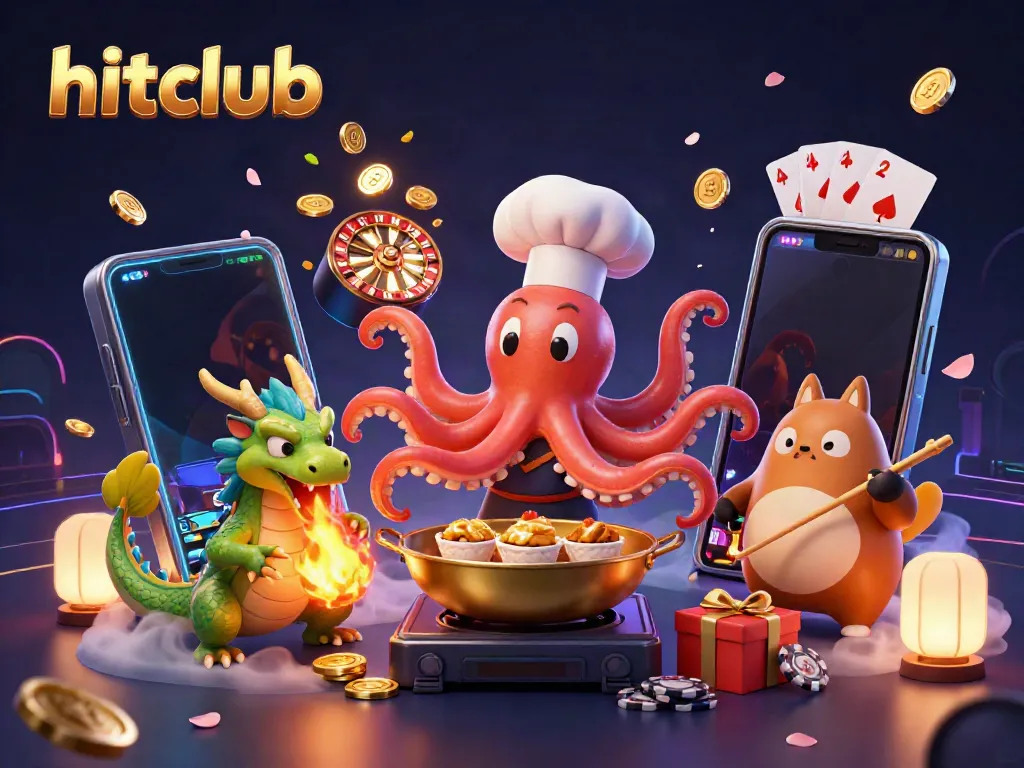 Experience the excitement at hitclub with a lively 3D casino scene featuring dynamic gameplay elements.