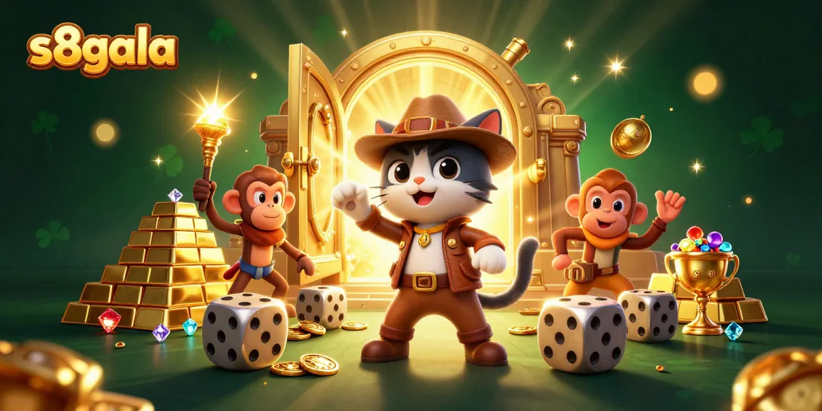 Win big with S8gala as the adventurous cat explores a treasure-filled casino!
