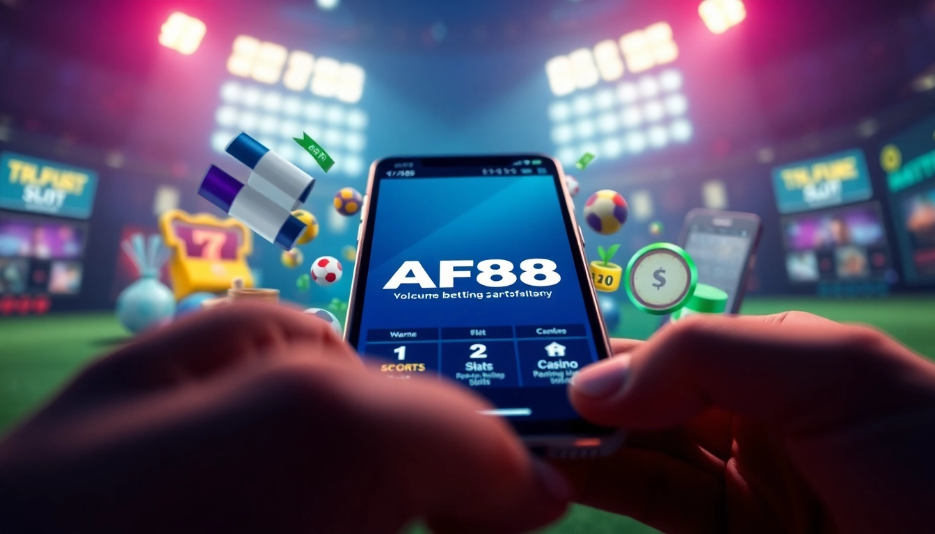 User engaging with the AF88 online betting app, showcasing various games and a professional design.