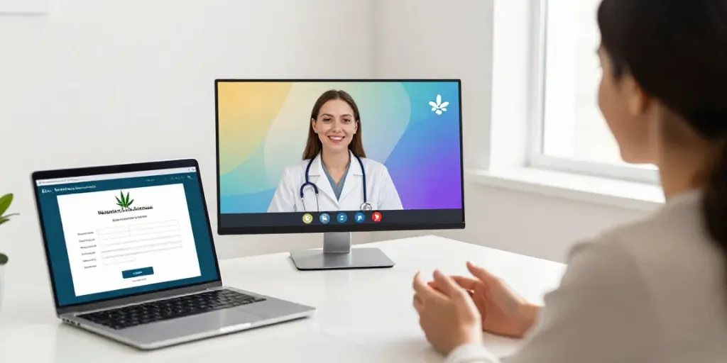 Telemedicine doctor assisting patients in obtaining their PA MMJ card online.