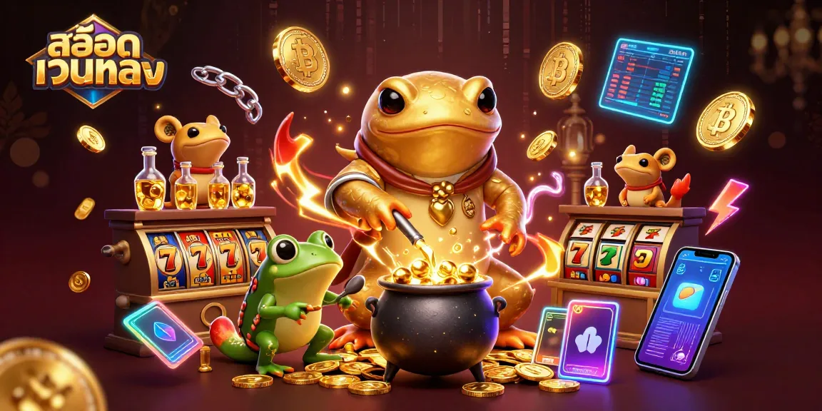Experience the thrill with สล็อตเว็บตรง, featuring golden characters and vibrant slot game elements.