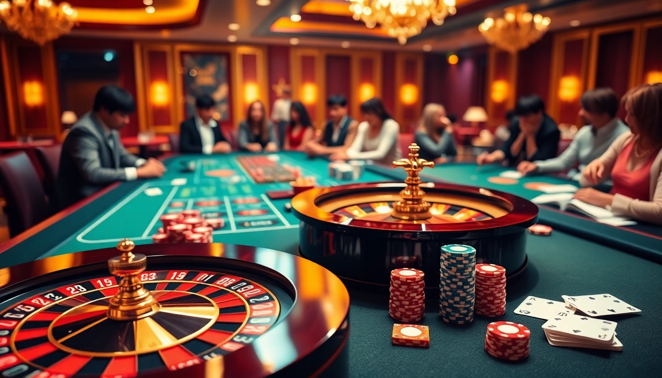 Experience the thrill of betting at https://gg88.mov/ with an exciting casino scene featuring roulette, poker chips, and cards.