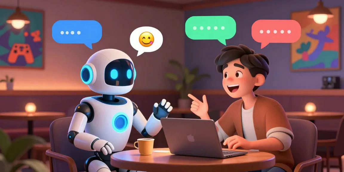 Vibrant spicy chat scene showing engaging conversation between an AI chatbot and user in a cozy virtual lounge.