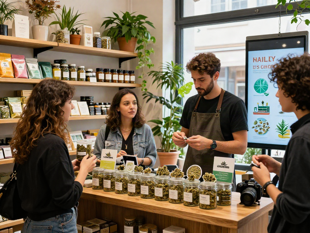 Milan Weed shop with expert budtender, premium cannabis products, and friendly atmosphere.