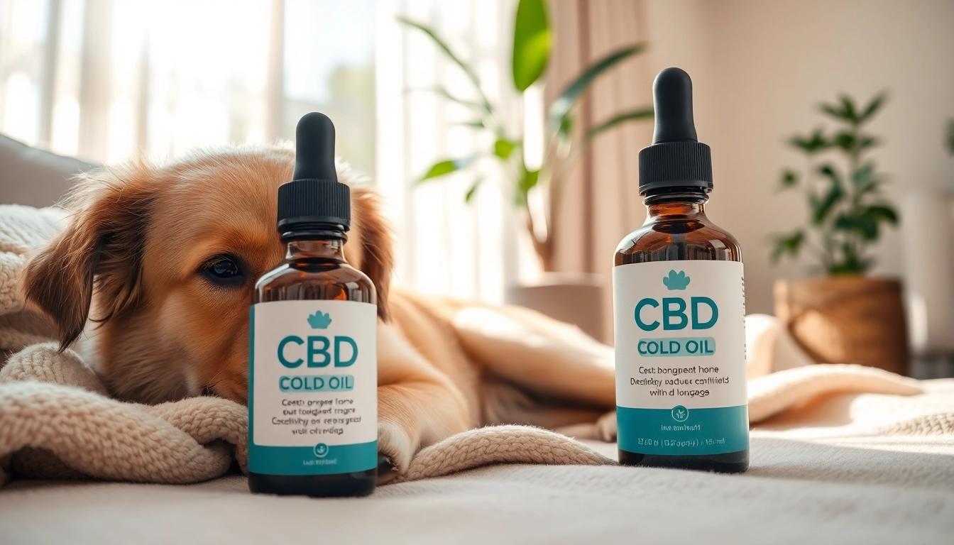 Showcasing a relaxed dog beside a bottle of CBD Oil For Dog representing comfort and wellness.