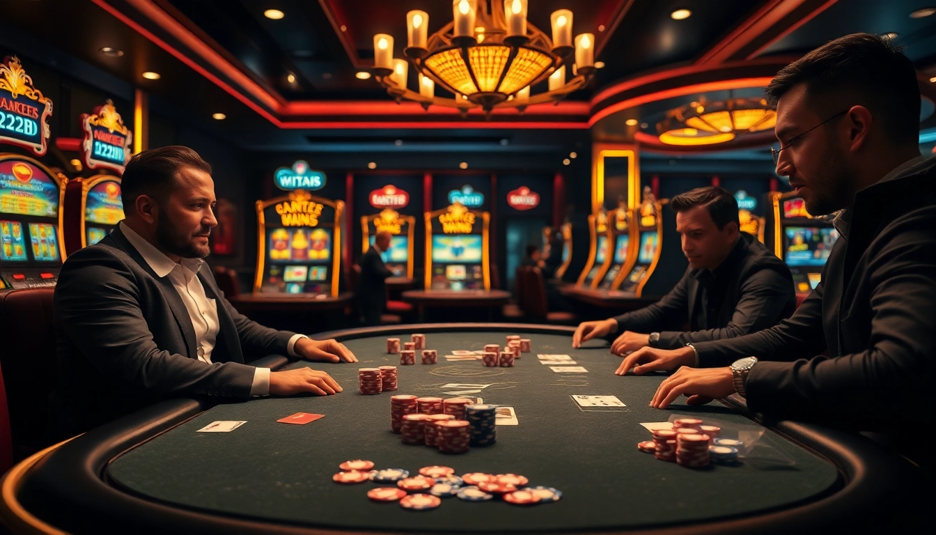 Engage in thrilling games of poker with the 222bd app, featuring vibrant chips and an exciting casino atmosphere.