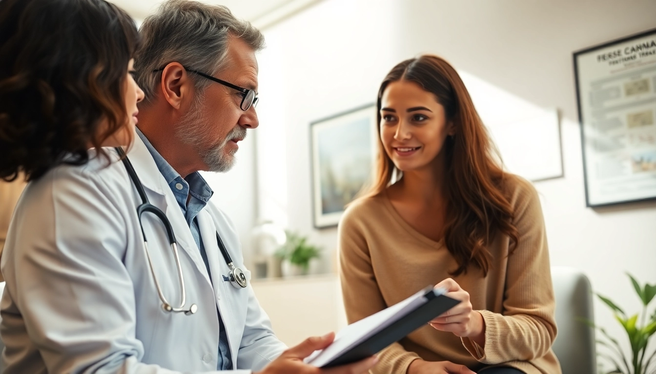 Healthcare provider supporting patient about Texas MMJ card in a welcoming clinic setting.