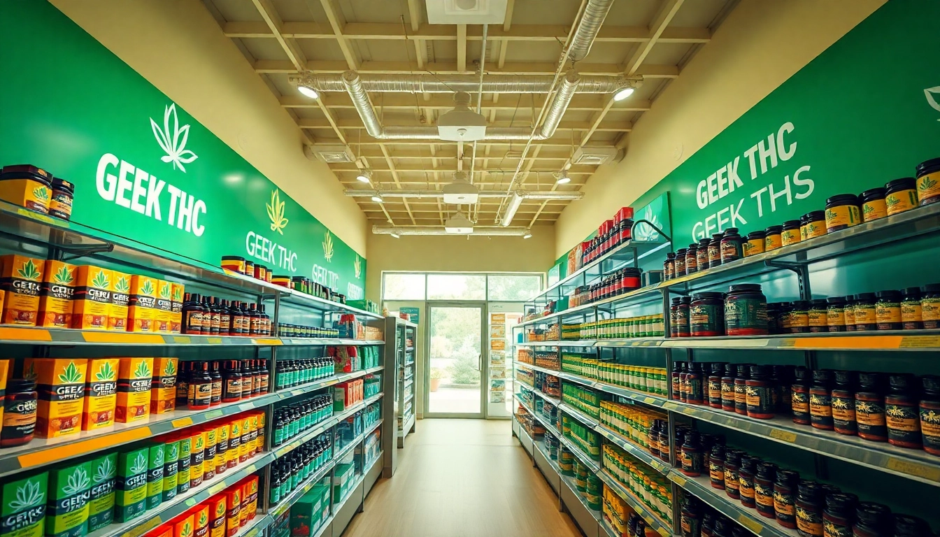 Engage with GEEK THC products showcased in a vibrant retail space, inviting exploration.