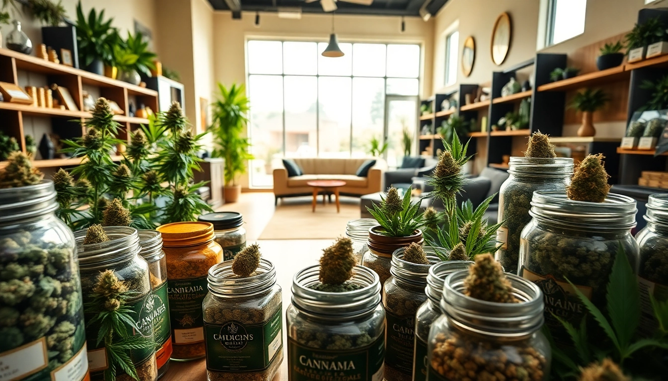 Purchase high-quality weed for sale in a well-designed cannabis shop filled with vibrant displays.